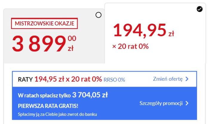 Przykładowa informacja o cenie w sklepie internetowym RTV EURO AGD