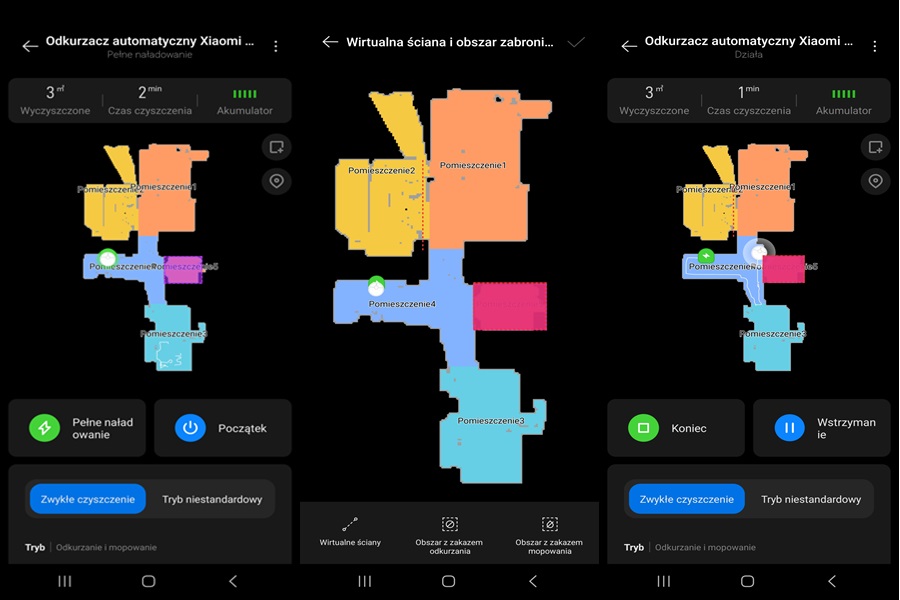 Screeny z aplikacji odkurzacza automatycznego Xiaomi Robot Vacuum S20Plus