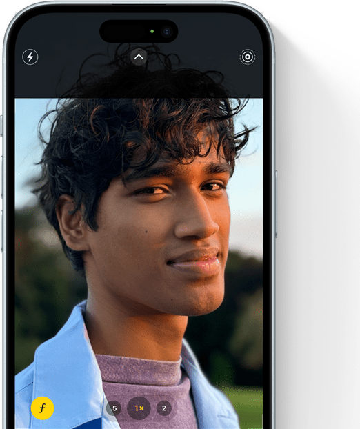 iPhone 15 z pokazanym trybem zdjęć portretowych