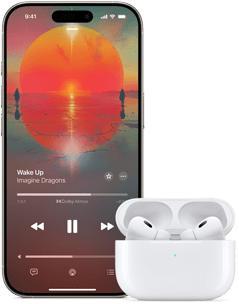 iPhone obok AirPods Pro w otwartym etui ładującym